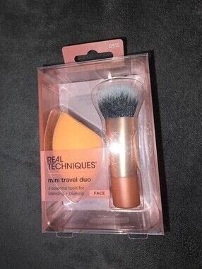 Real Techniques Mini Travel Duo Brush & Sponge - Rose Gold and Orange